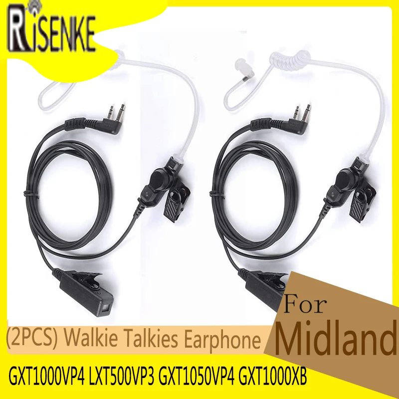 RISENKE-Walkie Talkies Earphone with Mic Security Headsets, for Midland, GXT1000VP4, LXT500VP3, GXT1050VP4, GXT1000XB, 2Pcs walkie talkie security headsets with mic accessories for midland gxt1000vp4 lxt600vp3 gxt1050vp4 gxt1000xb