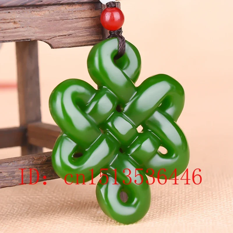 Chinese Green Jade Knot Hollow-out Pendant Necklace Charm Hand-Carved Woman Luck Gifts Amulet pendant necklace
