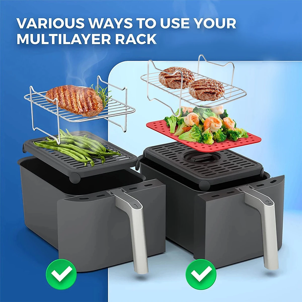 Air Fryer Rack Double Basket Air Fryers Stainless Steel Grilling Rack Fryer Accessories Cooking Toast Oven air fryer rack