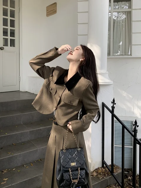 Traje Elegante de Inverno Midi Estilo Britânico para Mulheres 3 Traje Midi Estilo Britânico de Inverno para Mulheres