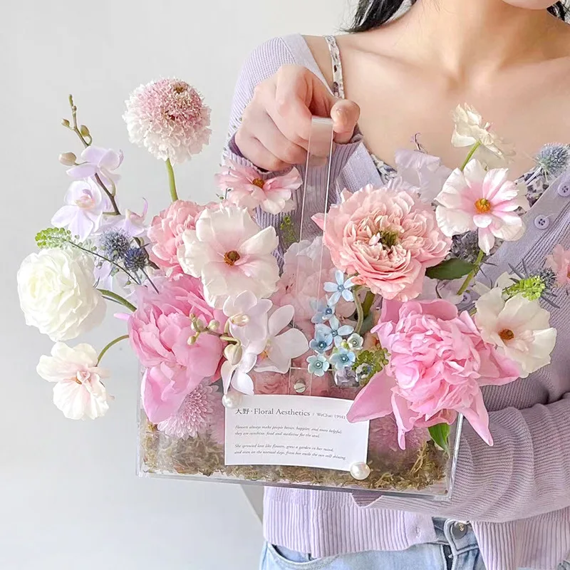 JOYWOOD Transparent acrylic plastic hand-held flower boxes flower arrangement boxes gift hand-held art