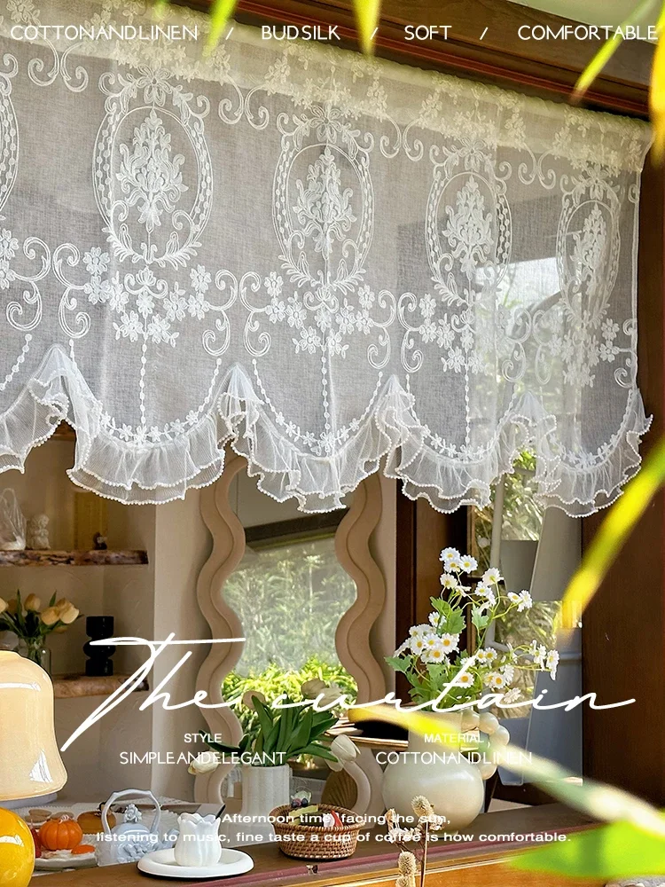 French Korean Princess Style Gauze Curtains Valance for Living Room Arch Bedroom Bay Window Cabinet Block Partition for Kitchen 3