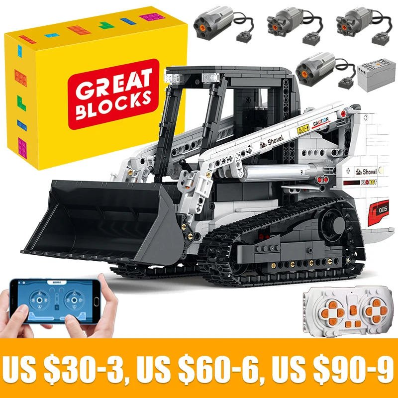 

Technical Car Bobcat Skid Steer Loader APP Remote Control Moter Power 22004 Bricks Moc Building Blocks Engineering Truck Toys