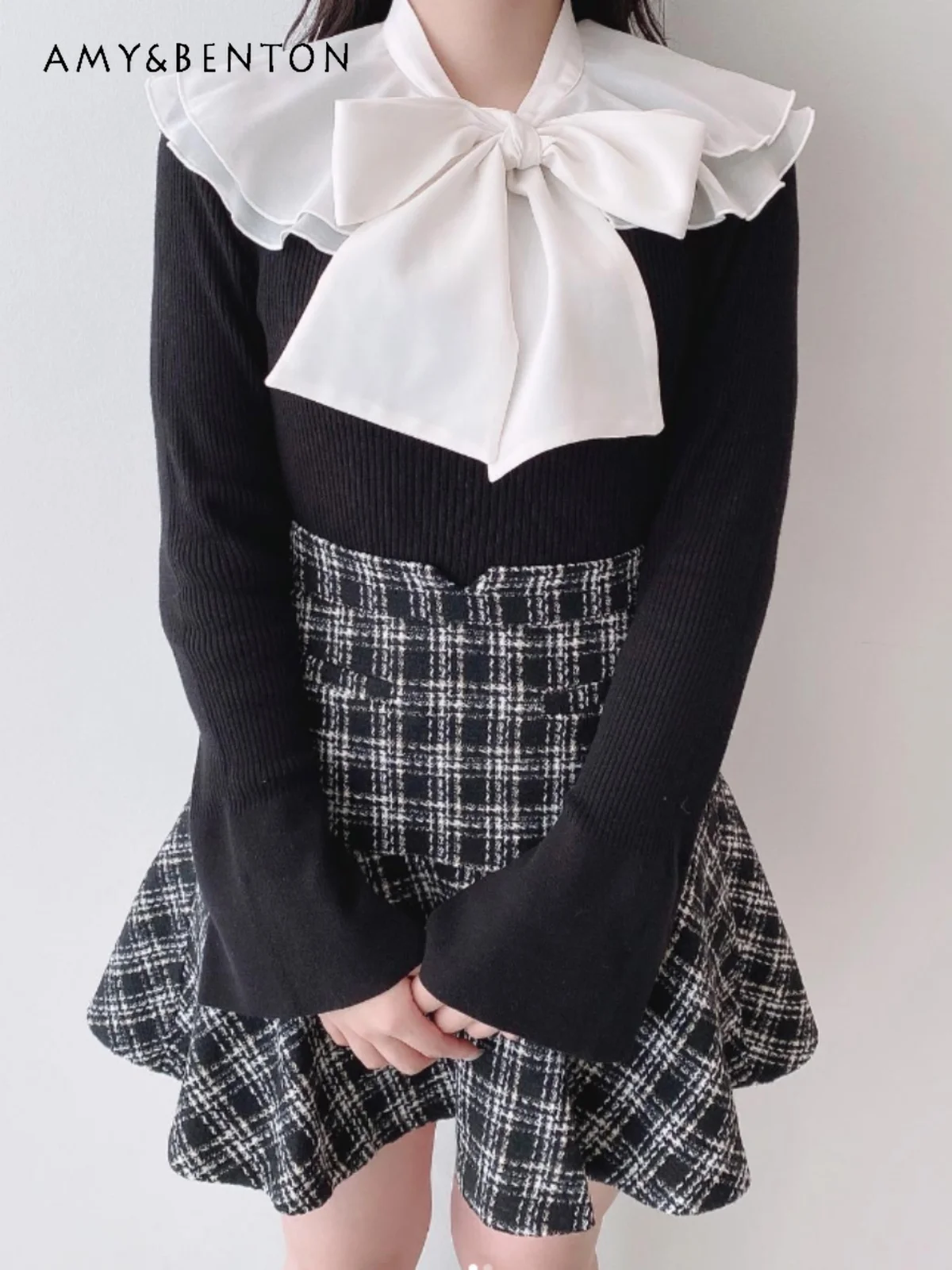 

Japanese Commute Style Tweed Plaid Skirt High Waist Slim Minimalist A-line Skirt Female Sweet Cute All Match Mini Skirt Spring