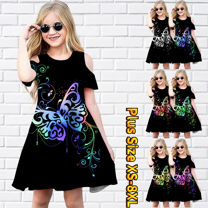

2023 Classic Printing Design Casual Girl's A-Line Dress Trendy Short Sleeve Casual Midi Dress Summer Pick Chic Swing Dress