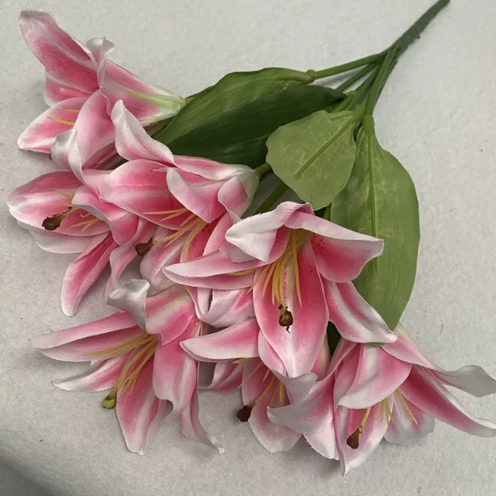 Seidenlilien-Bouquet im Landhausstil, Dekorativer Kunstblumenstrauß mit 7 Köpfen, Künstliche Blumen für Partydekoration – Detail 8