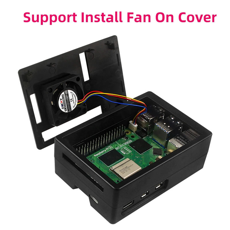 Sleek Black & Silver Raspberry Pi 5 ABS Case with Optional Cooling Fan & Screen Support
