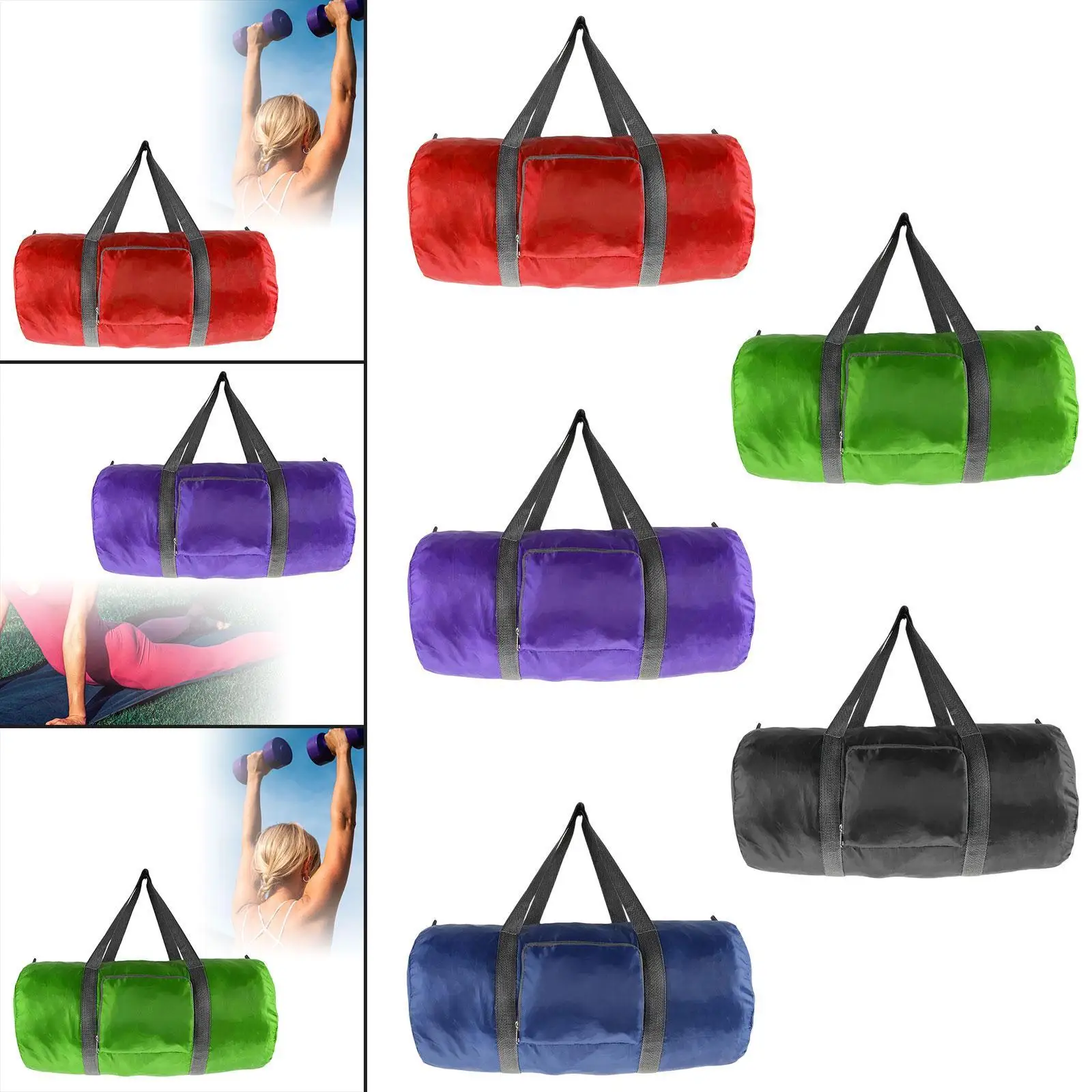 Foldable Travel Duffel Bag Tote Handbag Cylindrical Portable Overnight Weekender Bag Carry on for Outdoor Hiking Beach Sports