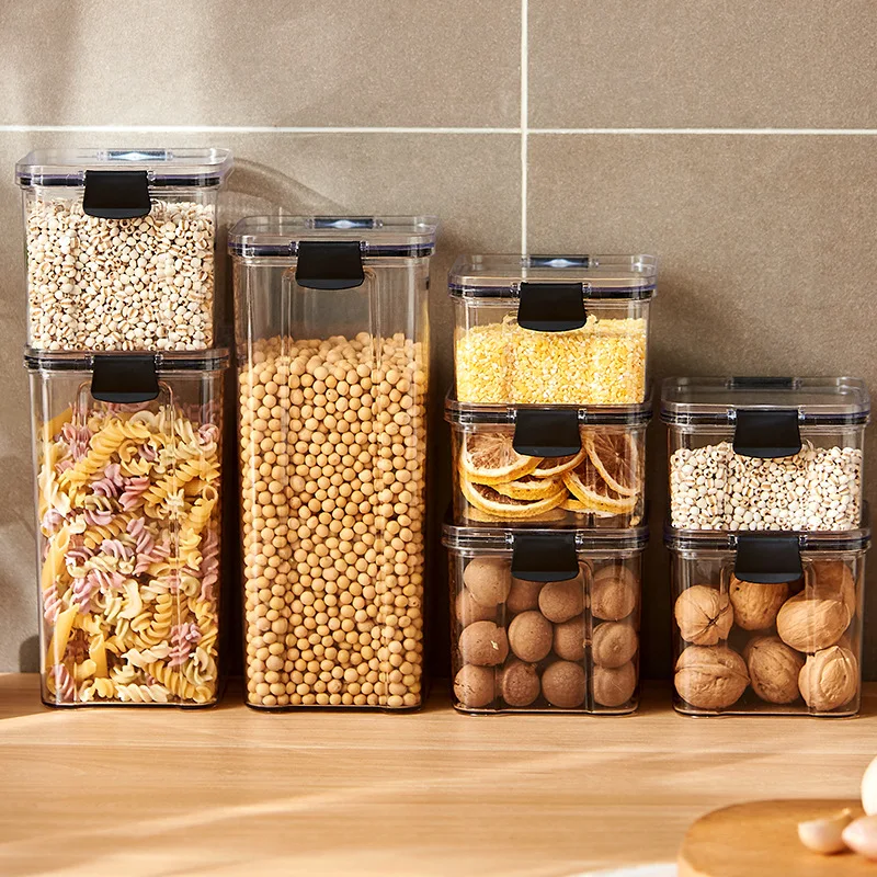 

Sealed Plastic Food Storage Box Cereal Candy Dried Jars with Lid Fridge StorageTank Containers Household Items Kitchen Organizer