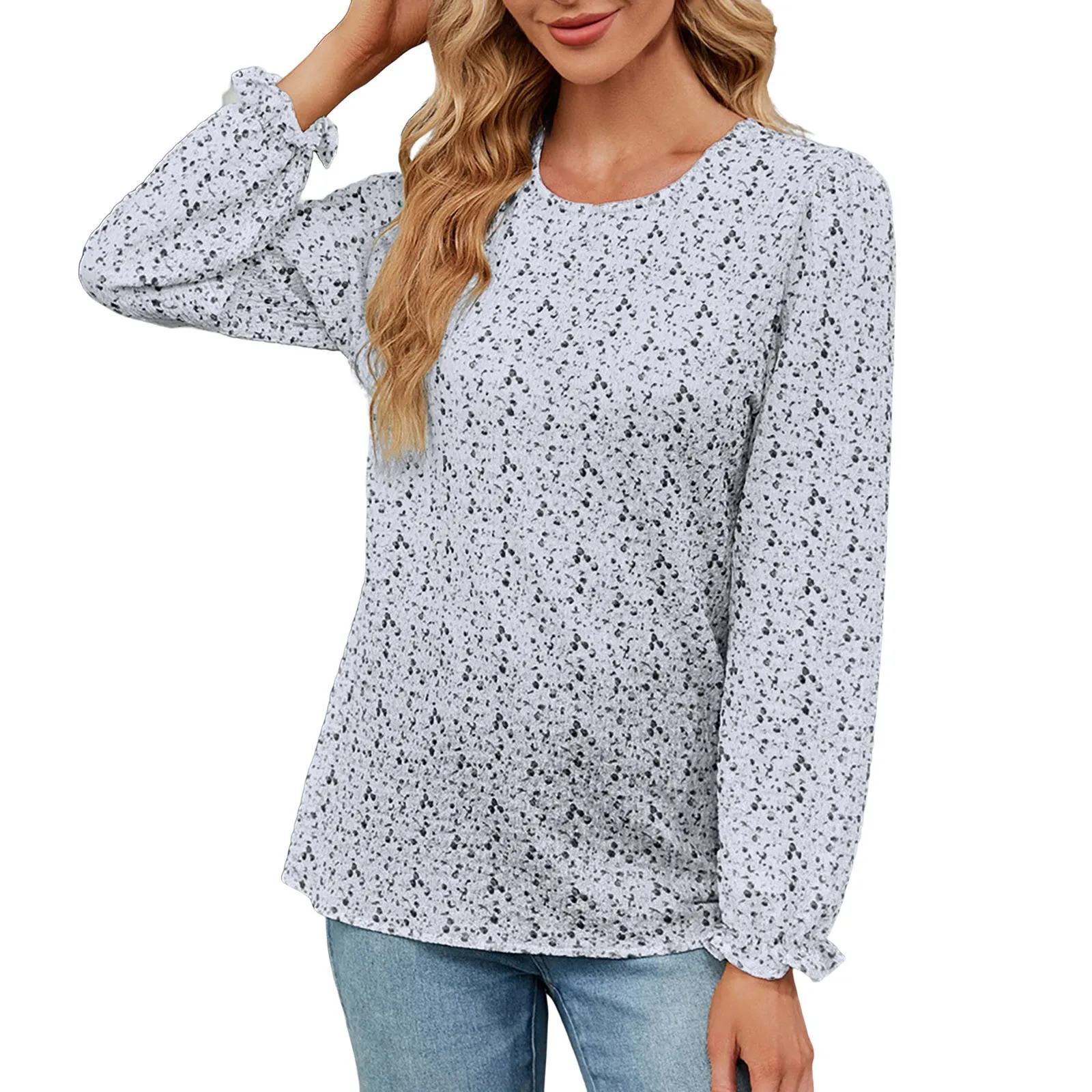 

Женский весенний Модный повседневный Топ, винтажный пуловер с цветочным принтом и круглым вырезом, свободная Элегантная универсальная блузка с длинным рукавом