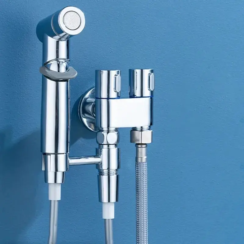 Zinc Alloy Angle Valve Wall Mount Toilet Bidet Sprayer Set One In Two Out Water Cleaning Sprayer for Bathroom Toilet Accessories