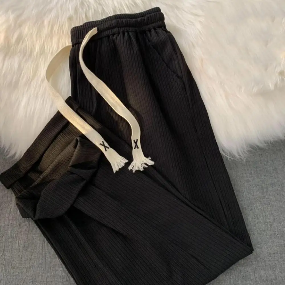 

Summer Women Pants Elastic Waist Drawstring Solid Color Loose Deep Crotch Match Top Thin Wide Leg Women Trousers Women Clothes