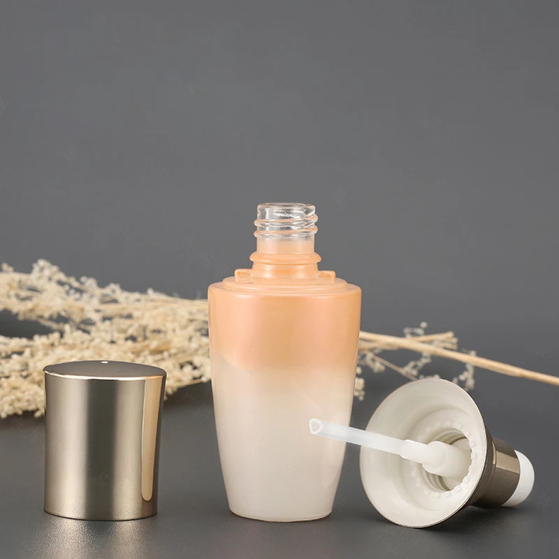 オレンジ色のガラスポンプボトル,100ml,ローション容器,空の瓶