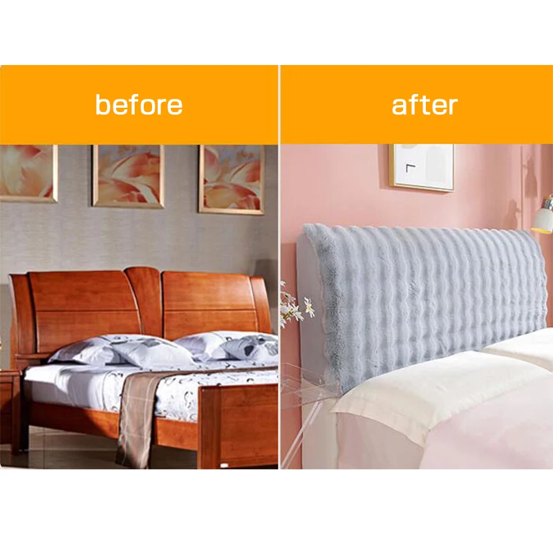 Thicken Plush Bed Headboard Cover Solid Color Soft Faux Fur Elastic Bed Head Cover Anti-Dust Back Protector