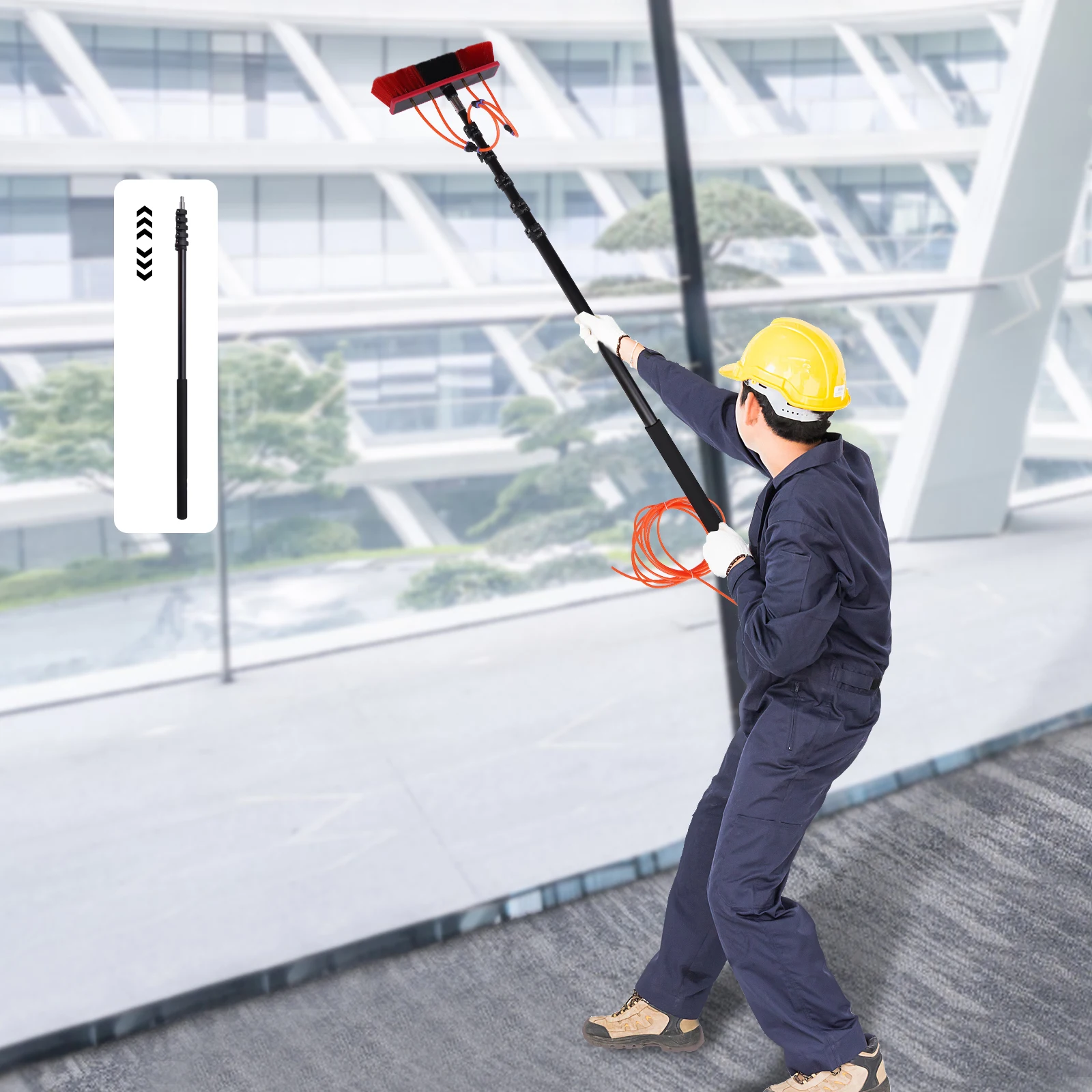 Water Fed Pole Kit 24ft Length Water Fed Brush Cleaning System Aluminum alloy Outdoor Window Cleaner w/Hose