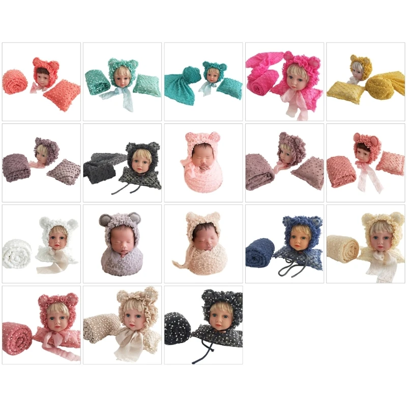 

57EE Baby Bear Hat Photo Posing Wrap Pillow Photo Shooting Outfit Newborn Shower Gift
