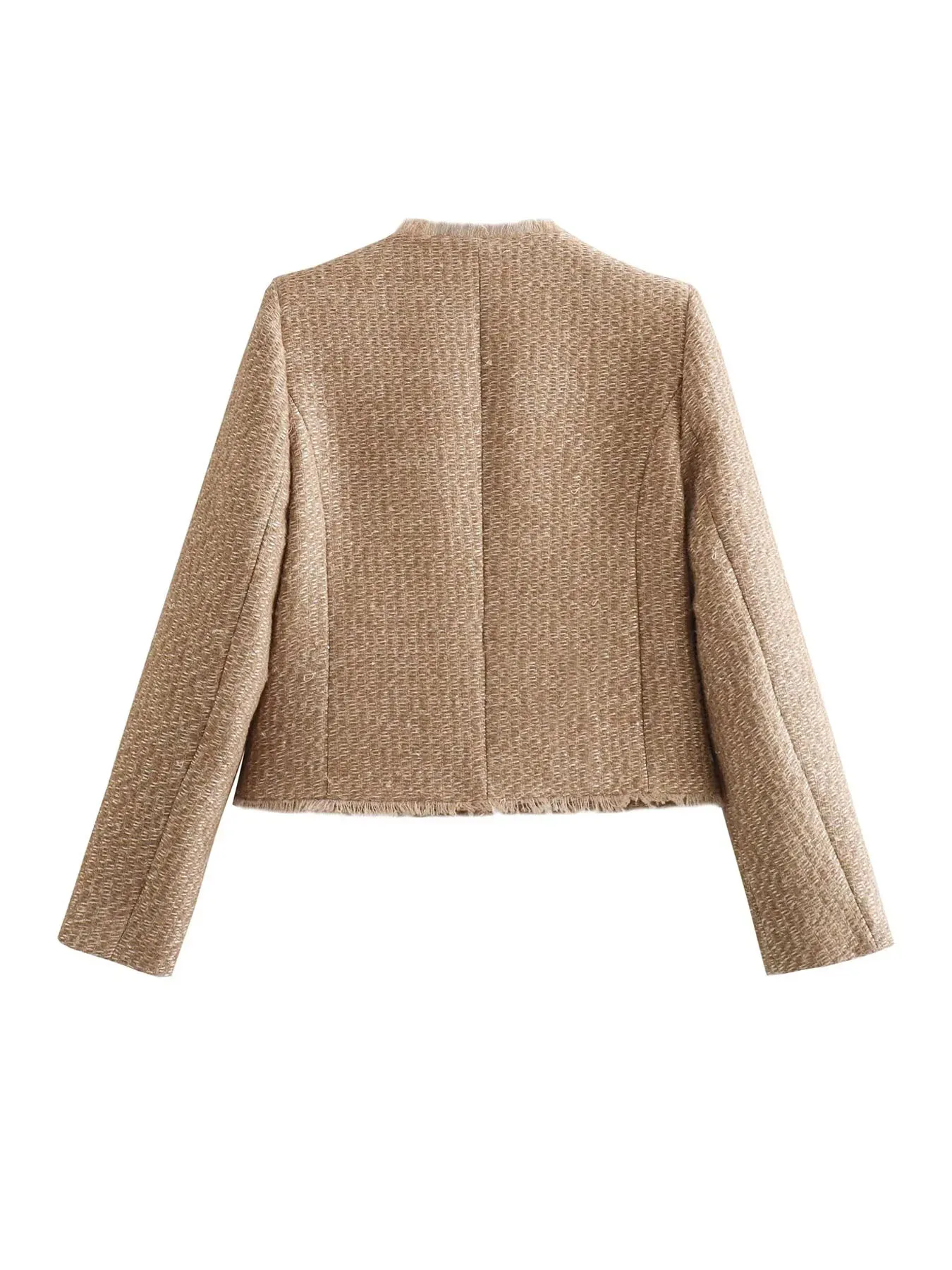 TRAF Women's Jacket Coat Tweed Cropped Jacket New in Outerwears Autumn Winter Crop jacket Woman Long Sleeve Elegant Short Coats 3