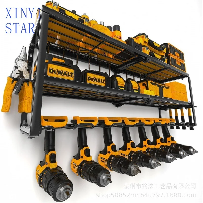 Wrought iron seven-slot power tool storage rack, wall-mounted rivet gun ...