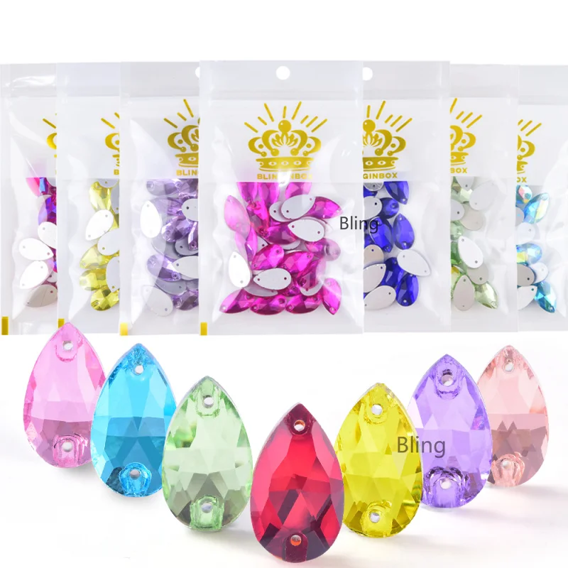 6 Sizes Teardrop Crystal Glass Sew On Rhinestones With Holes Glitter Strass Crystals Sewing Accessories For Wedding Dress B01