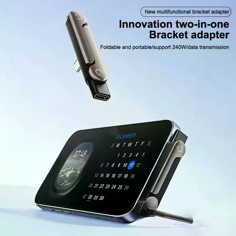 240W USB C OTG 어댑터(스탠드 포함) 90도 각도형 C타입 암-IP타입 수 변환기(IP 17 16 고속 충전 어댑터 변환기)