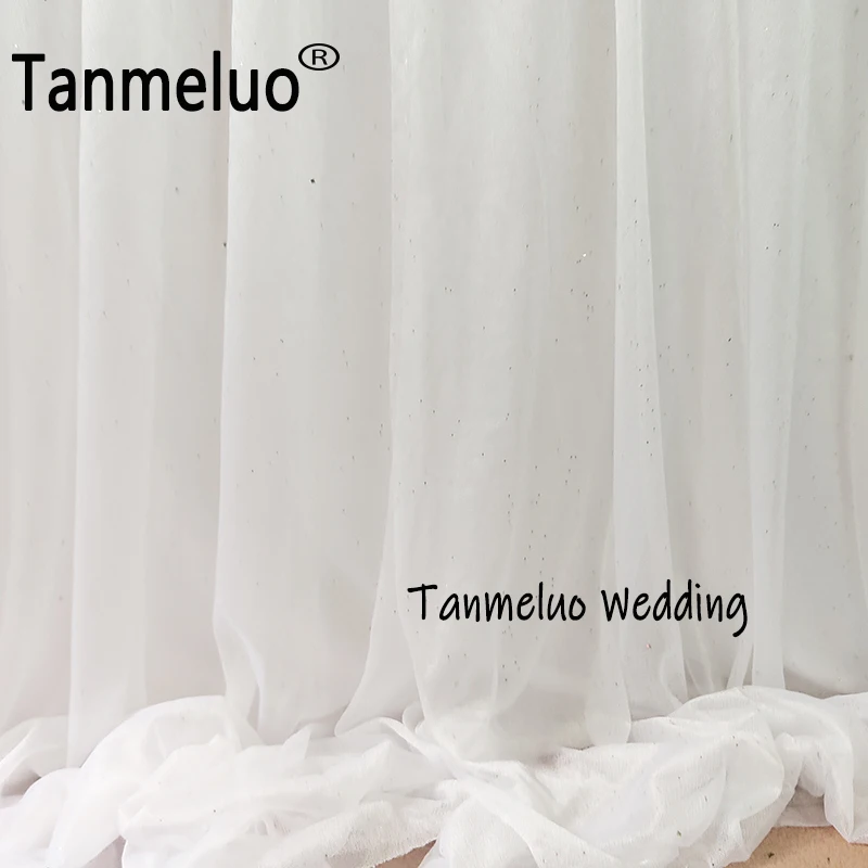 White Table Skirt Extra Long Sheer Tablecloth for Backyard Wedding Sweetheart Main Table Birthday Party Cake Decoration