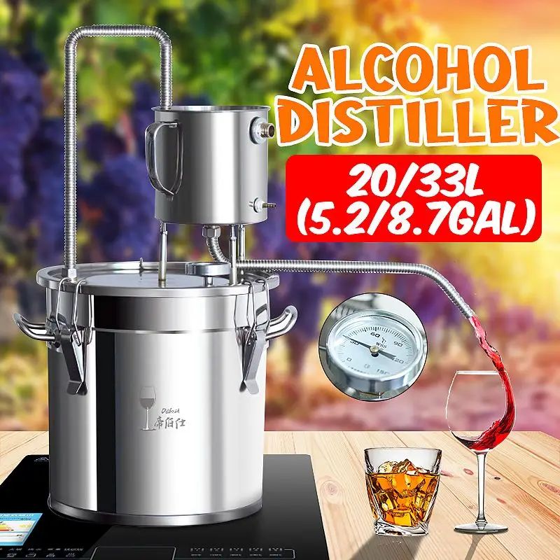

12/20/33/50L Distiller Moonshine Alcohol Still Stainless Copper DIY Home Brew Water Vodka Wine Essential Oil Brewing Boiler Kit