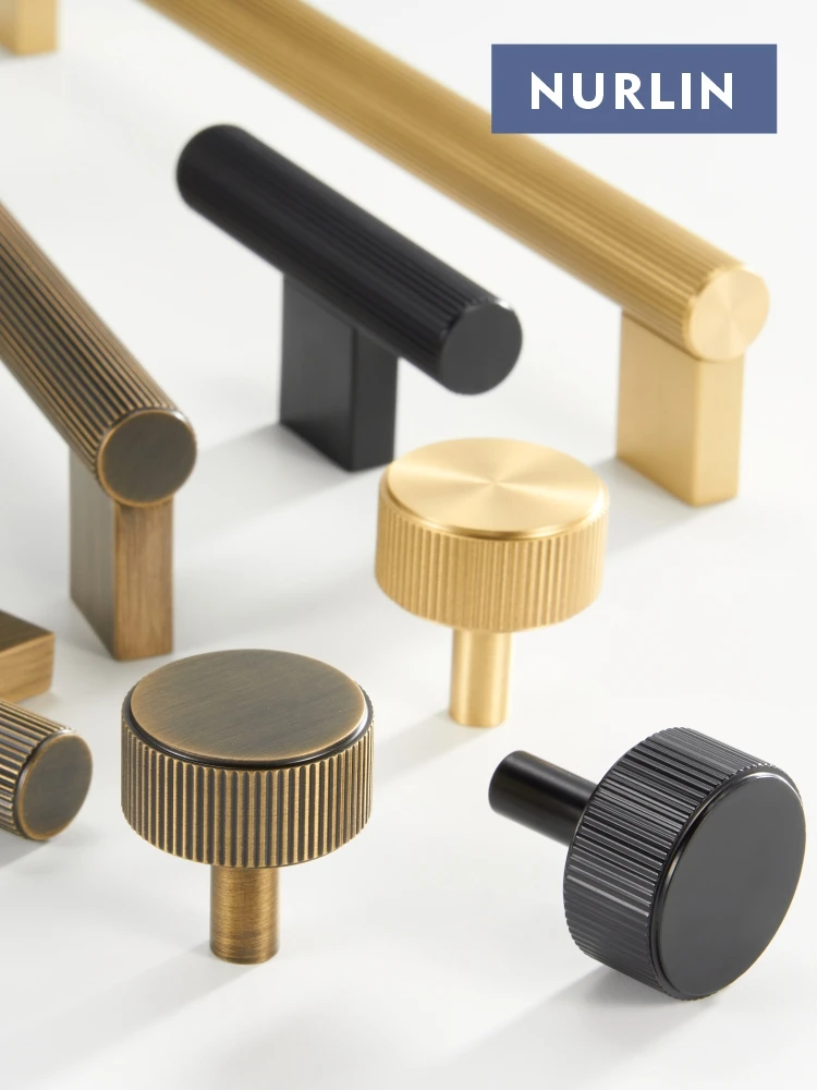 Nurlin ทองเหลืองใหม่ Linear ลูกบิดยาว T-bar เฟอร์นิเจอร์ตู้เสื้อผ้าลิ้นชักจับดึงตู้เสื้อผ้าบาร์สแควร์ฟุต 1