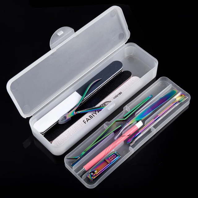 Boîte de rangement vide rectangulaire à Double couche pour outils de Nail Art, pincettes, tondeuses, brosses à ongles, fichiers, conteneur en plastique Portable 22cm, 1 pièce 2