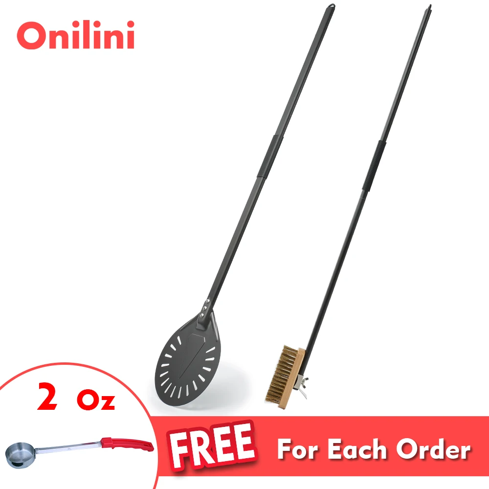 7/8/9/ inch Pizza Peel with Brush Hard Anodized Long Handle Commerical Pizza Oven Cleaning Brush Oven Accessories Onilini