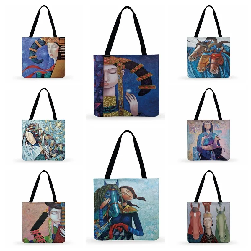

Women Casual Tote Southeast Asia Art Painting Print Tote Bag Ladies Shoulder Bag Foldable Shopping Outdoor Fashion Bagbeach Bag