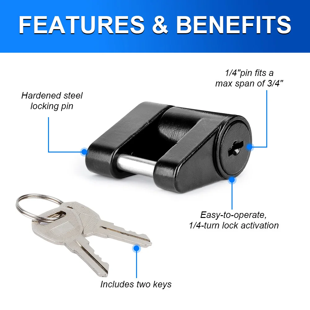 Zinc Alloy Trailer Coupler Lock - 1/4 Inch Hitch Security Lock For Trucks, RVs, Trailers - View #3