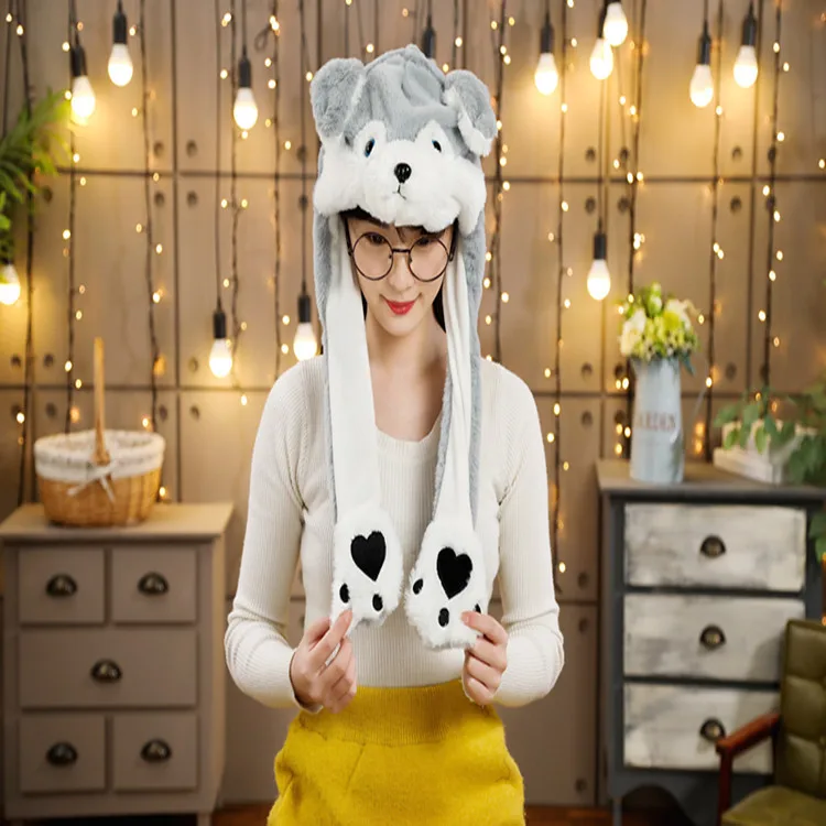 Funny Cartoon Bunny Ear Move Hat Jumping up Toys Animal Plush Cosplay Cap Kids Party for Adult Girls Gift Plush Hat Toys