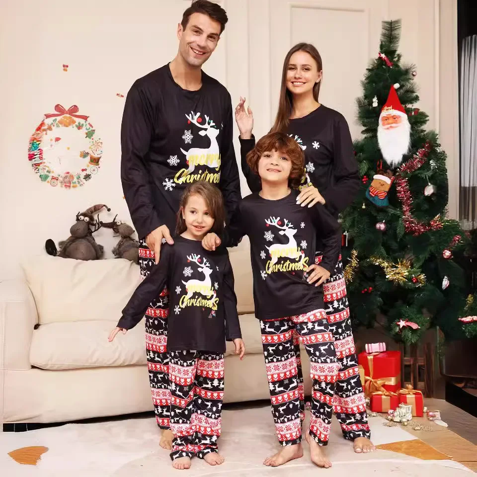 Conjunto de pijama navideño para adultos y niños con estampado de dibujos animados y trajes familiares a juego para la Feliz Navidad 2025, pijamas suaves y bonitos, disfraces para niños