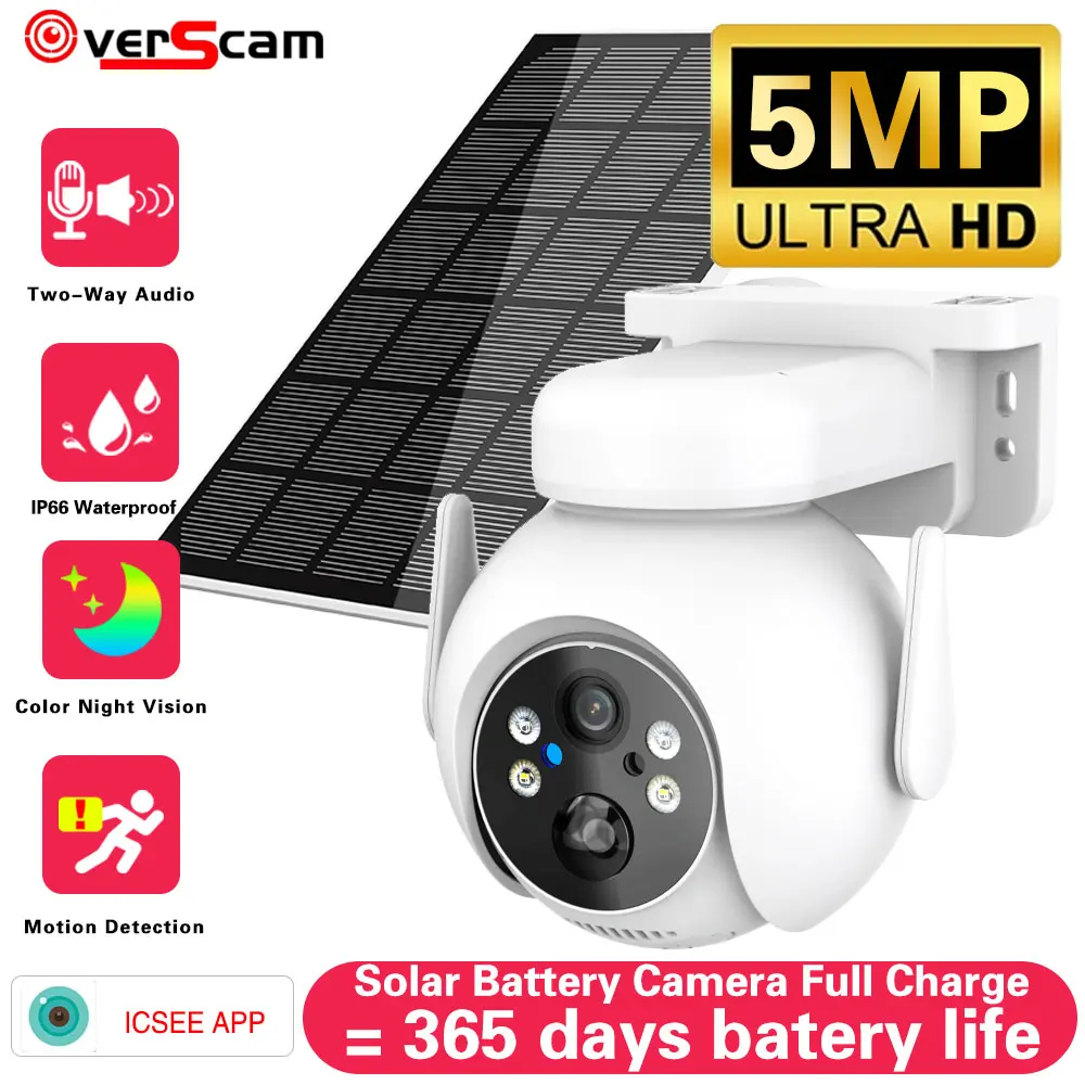 

5 МП Солнечная Wi-Fi камера безопасности Беспроводная Солнечная камера безопасности наружная Wi-Fi батарея встроенная перезаряжаемая PTZ IP-камера
