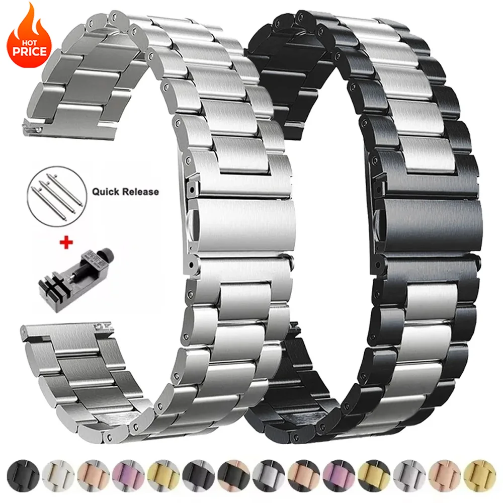 Premium Stainless Steel Watch Strap, 20mm & 22mm, Adjustable Metal Band