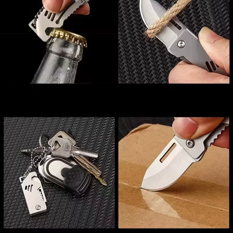 Mini Outdoor Folding Knife D2 Steel Portable Bottle Opener Sharp Cutting Tool Hanger High Hardness Knife Camping Survival Tool