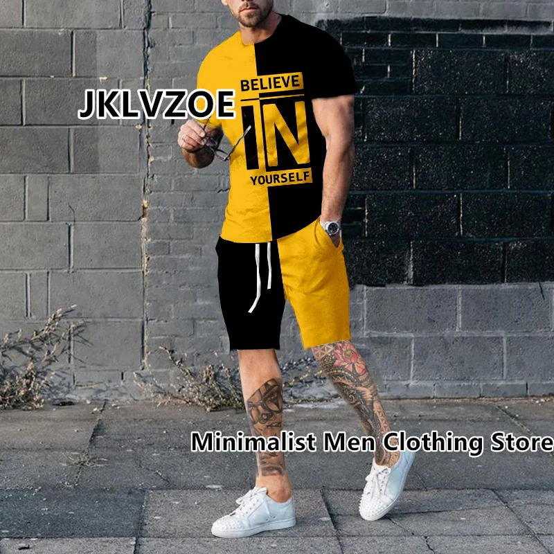 New Arrival Summer Tracksuit For Men Short Sleeve T Shirt Shorts Suit 2 Piece Set Oversized Casual Trendy Sportwear Male Clothes