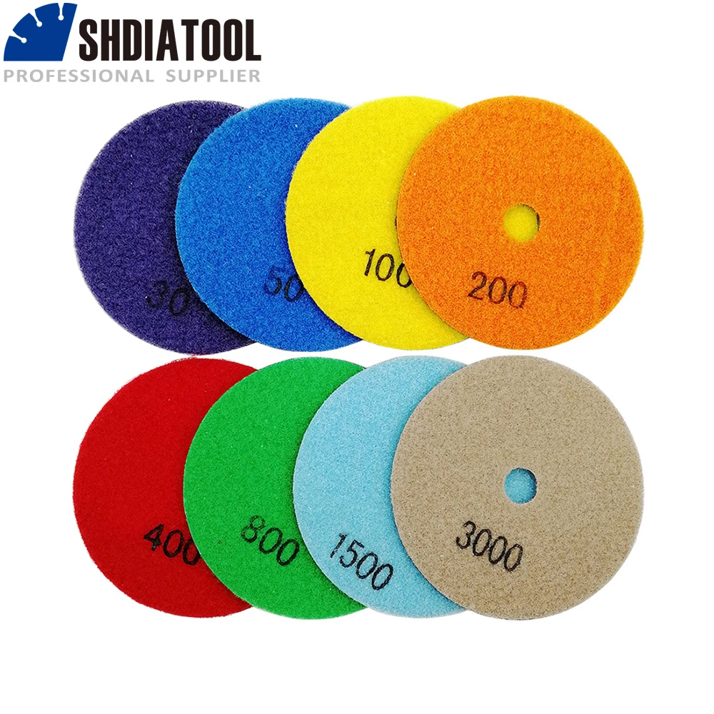 SHDIATOOL 6pcs 100mm Diamond Polishing Pads 30 3000 Dry Polishing Pads