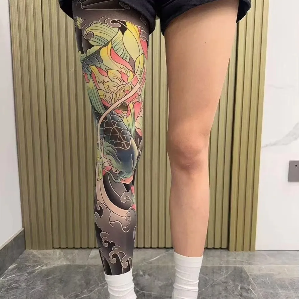 Full Leg Fake Tattoo Socks Printed Tights Cycling Fishing Elastic Socks Sun-proof Cool Personalized Driving Sexy Stockings
