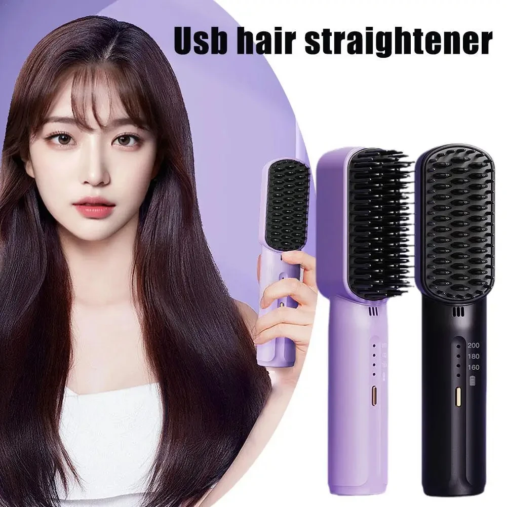 Lazy Hair Straightener Wireless Hair Hot Comb Mini USB Rechargeable Fast Heating Straightening Brush for Home Travel adult beach lounge chair inflatable sofa fast folding camping sleeping bag waterproof bag lazy camping sleeping bags air bed