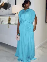 Long Summer Dress Woman High Waist Draped Chic Sky Blue Dress Straight One Piece Casual Elegant Maxi Dresses for Evening - Image 2