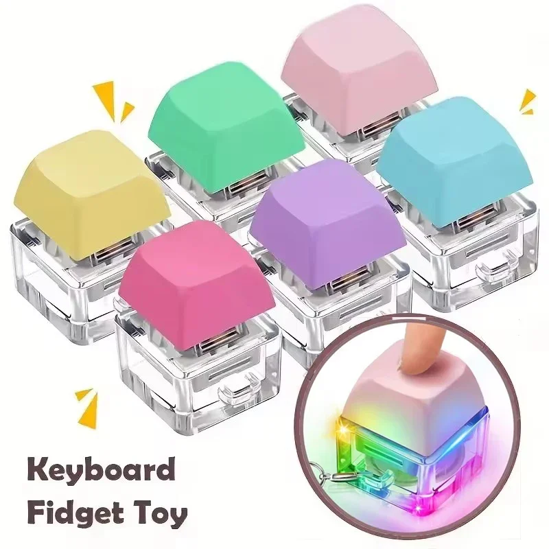 LED 키보드 열쇠 고리 장난감 스트레스 릴리프 DIY Fidget 버튼 Keycap Fidget 키 체인 키보드 열쇠 고리 손가락 키보드 모자 장난감