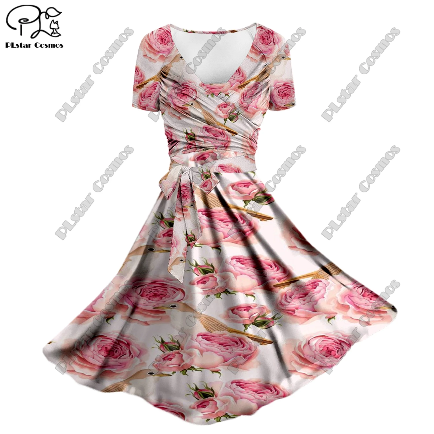 

3D printing colorful flower pattern lady floral A-line suspender skirt bowknot twill top two-piece summer H2