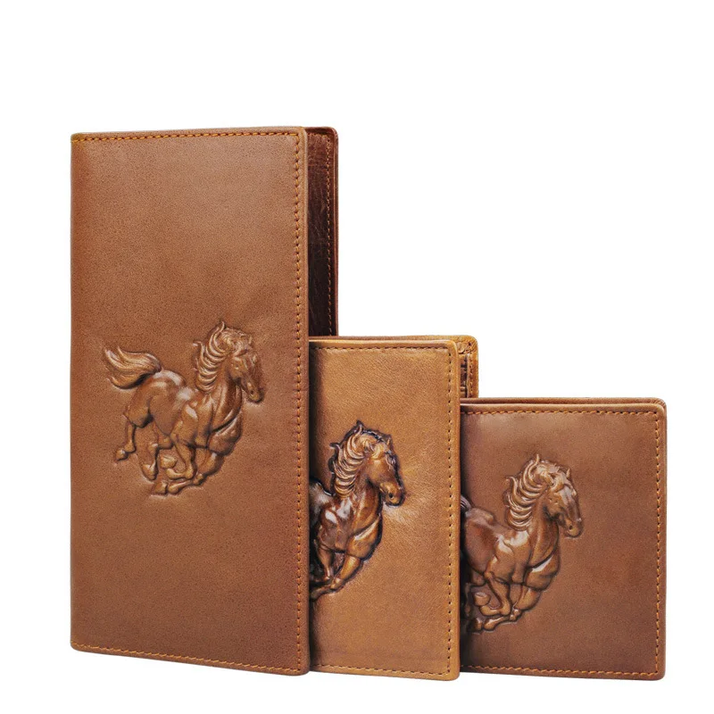Leather Wallet Vintage hand-embossed leather men's wallet Long Coin purses multi-card card holder Money clip animal picture