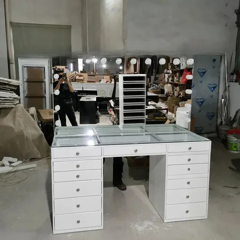 Foreign beauty salon dresser with LED light table single-sided