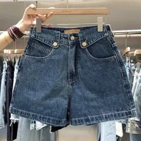 2025 Summer Denim Shorts Women's Trendy Versatile High-Waisted Loose-Fit Straight-Leg Casual Mid-Length Wide-Leg Vintage Pants