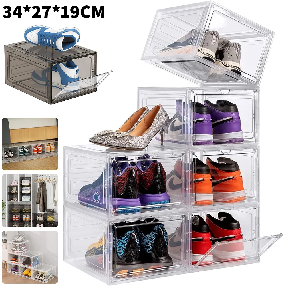 6pc Transparent Shoe Box Dustproof Storage Boxes Stackable Clear ...