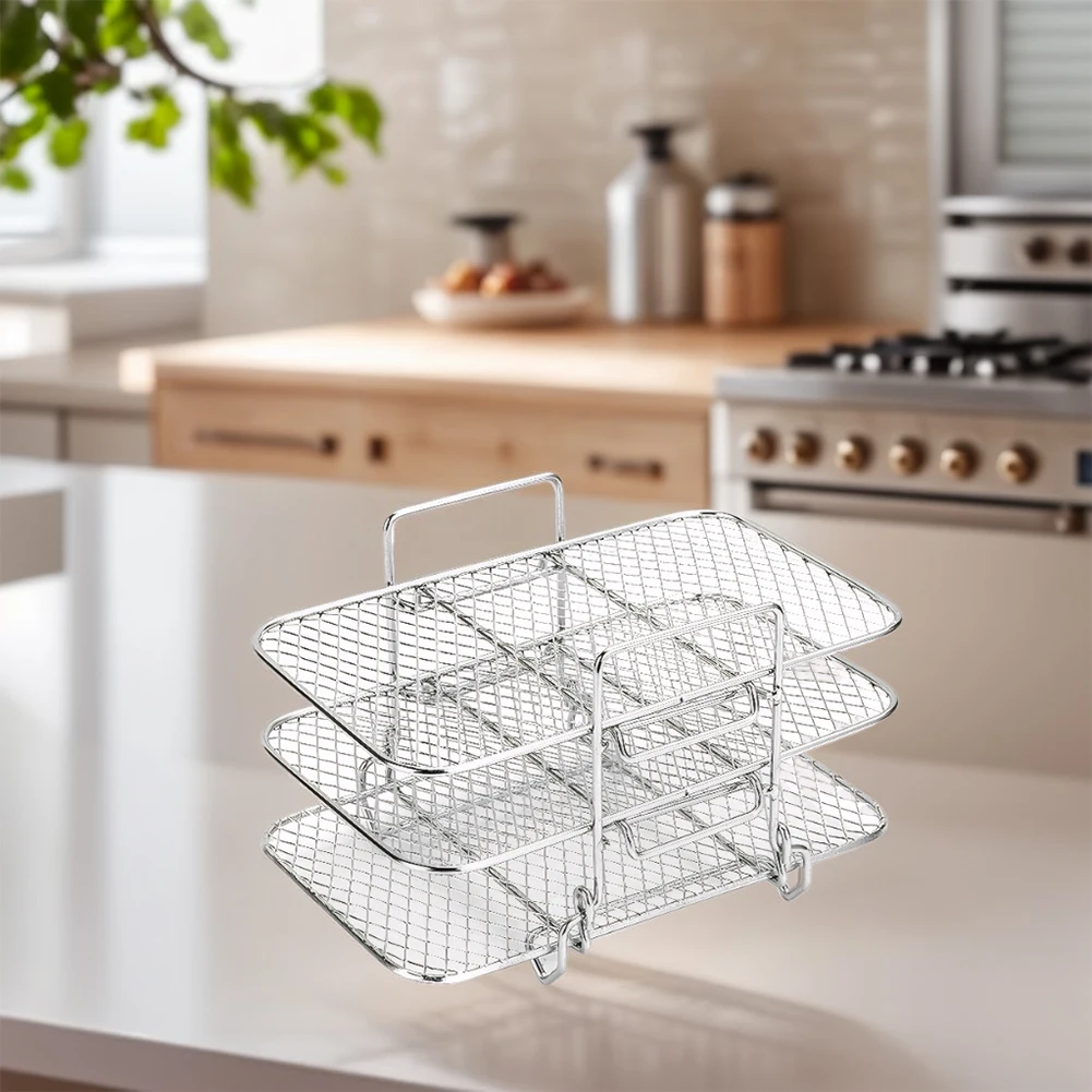S8187efc9e8974b8ea4094c34c596e927w Air Fryer Rack Grilling Rack Basket Stainless Steel 3 Layers Air Fryer Accessories Oven Grill Steamer Stackable Kitchen Gadgets Mallzona