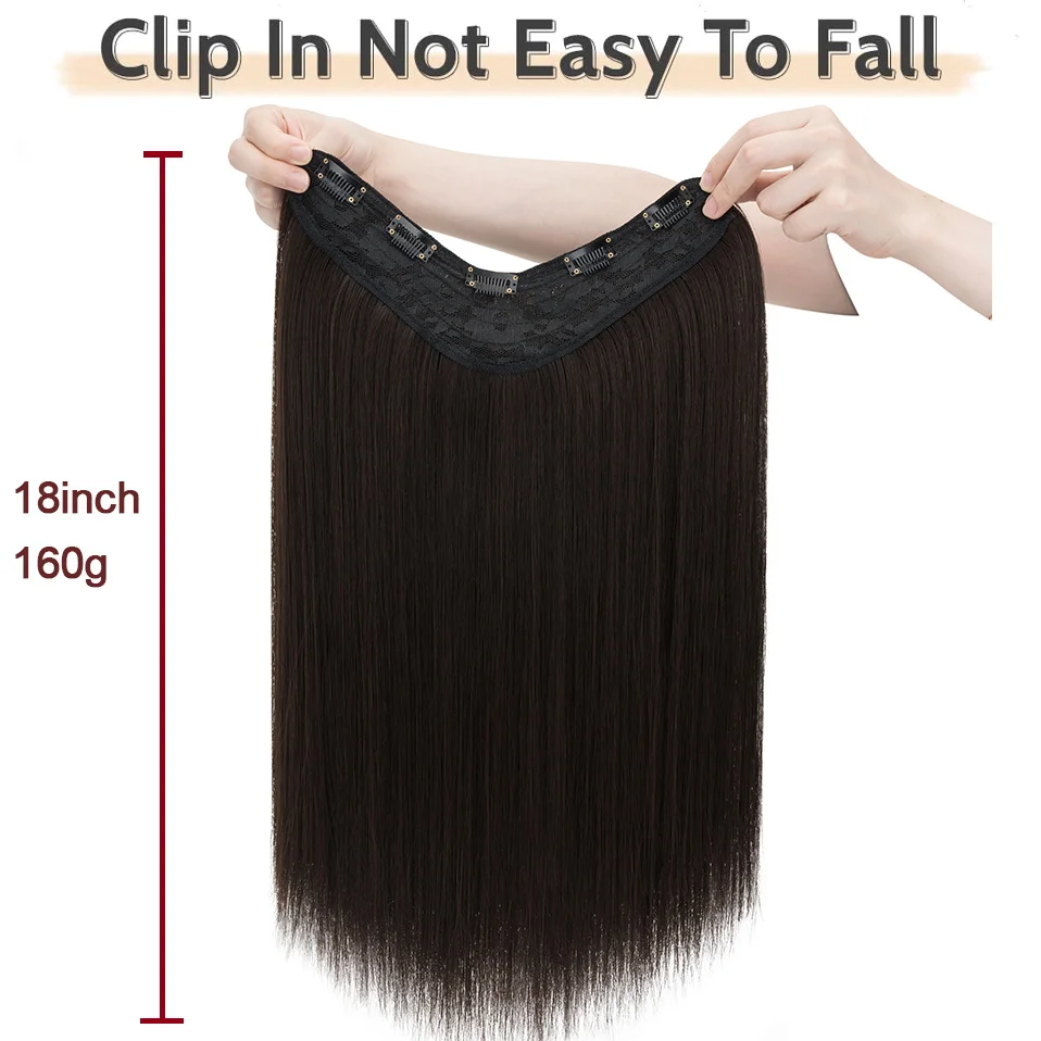 Benehair 18 Inch 160g V-Shaped Straight Synthetic Hair One Piece Clip In Hair Extension With Clips Hairpiece Full Head