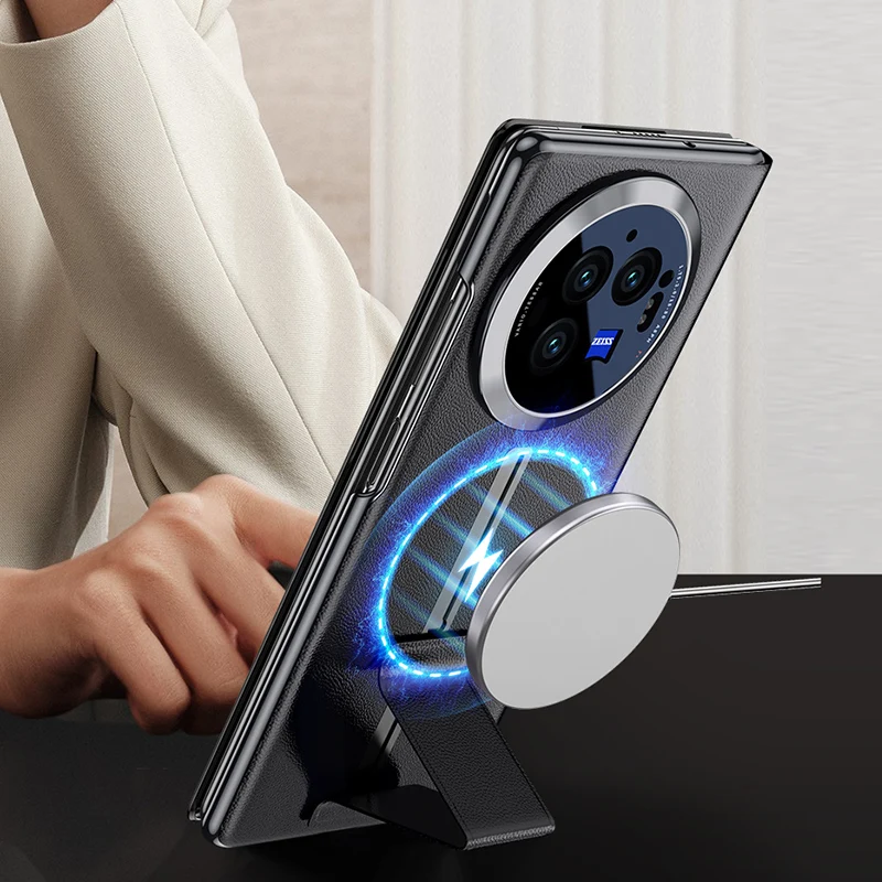 LANGSIDI Smart Flip Case for Vivo X Fold 3 Pro X Fold3 Magnetic Wrist Strap Stand Kickstand Back Cover 4